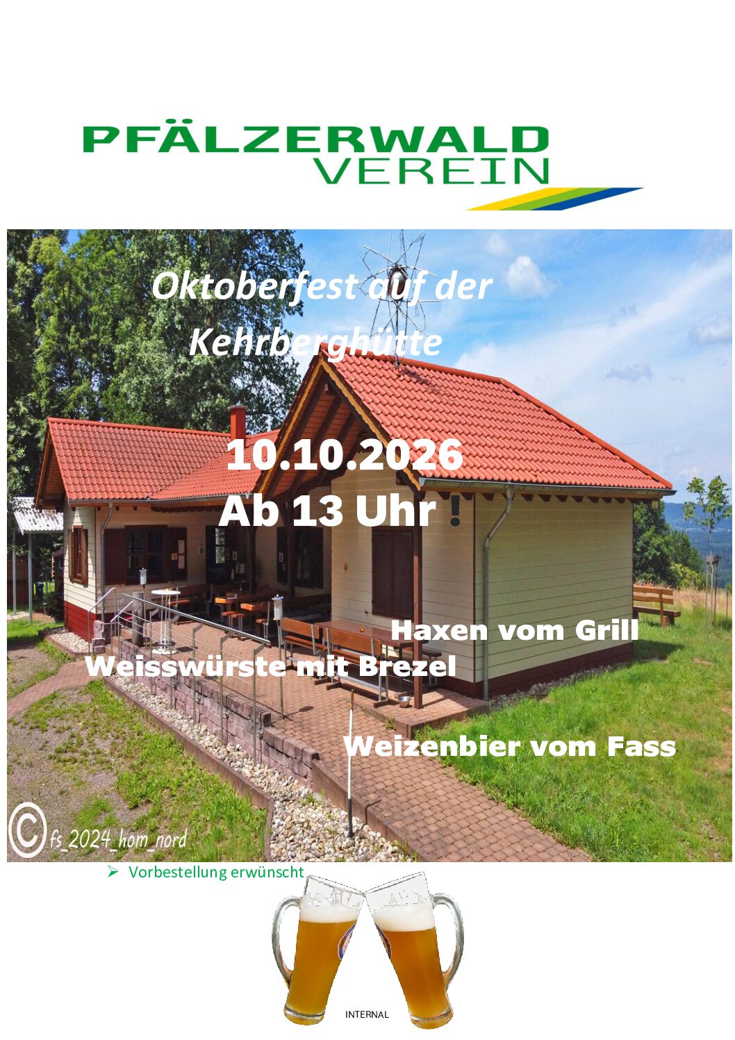 10.10.2026  ab 13 Uhr Oktoberfest auf der Hütte !